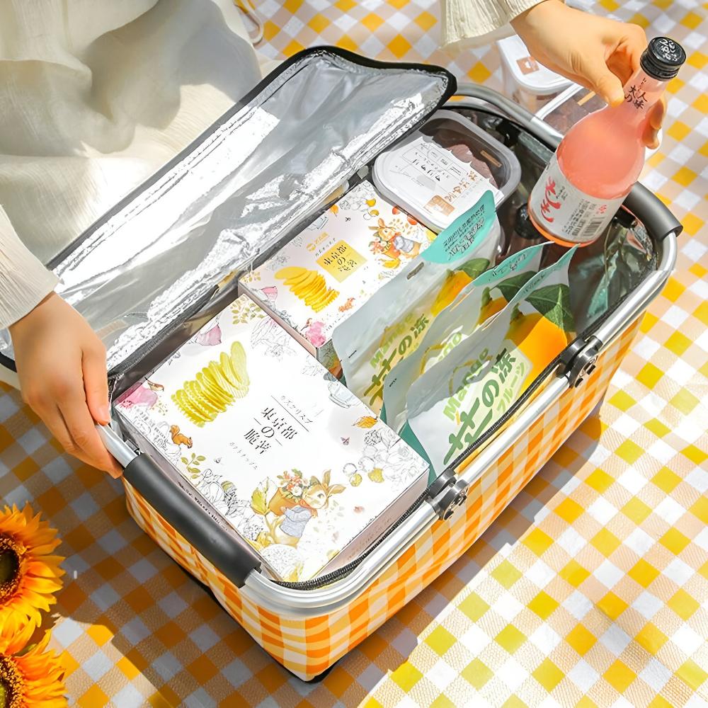 Foldable Insulated Checkered Picnic Basket