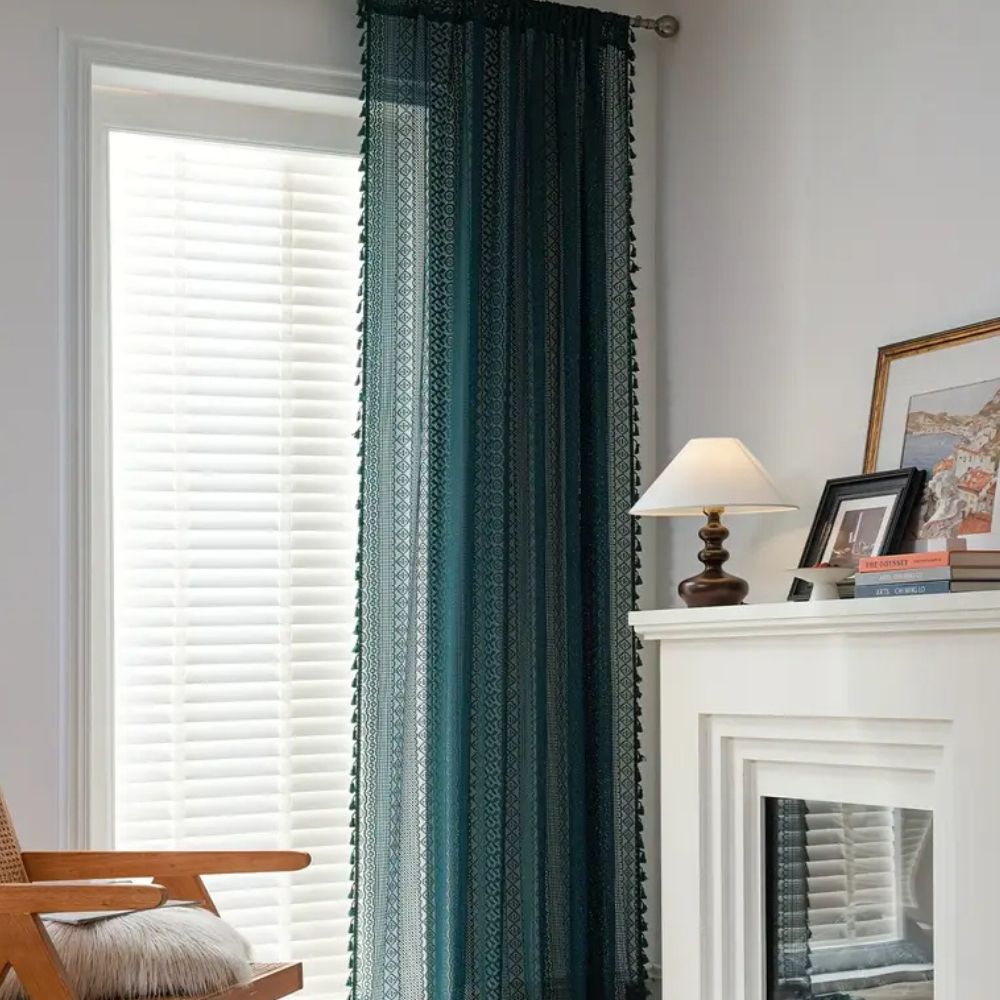 Crochet Lace Tassel Light Filtering Curtain