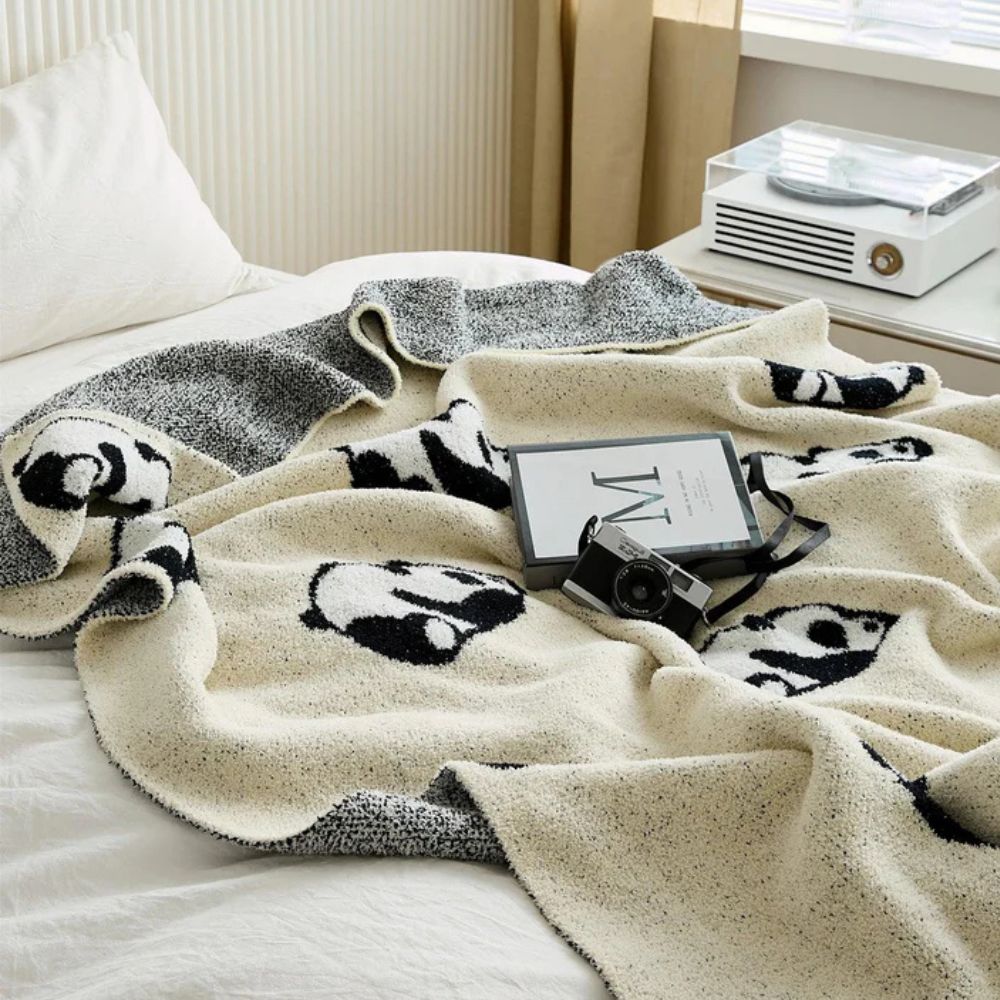 Kawaii Panda Jacquard Knit Blanket