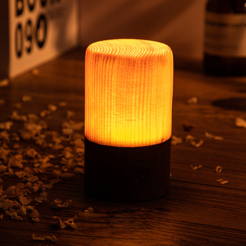 Cordless Rechargeable LED Table Lamp in Warm Wood Design