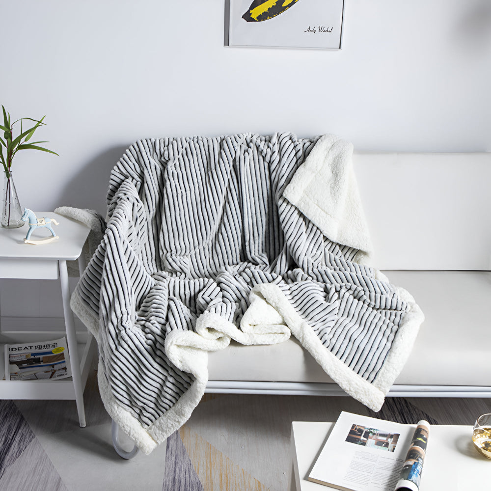 Double-Sided Fluffy Stripes Sherpa Blanket