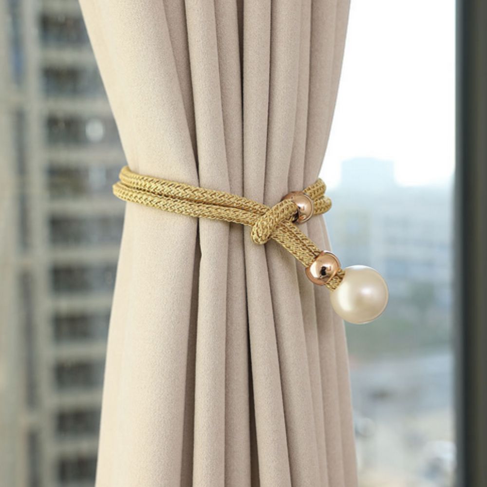 Adjustable Faux Pearl Curtain Tie Backs - 2 Piece Set