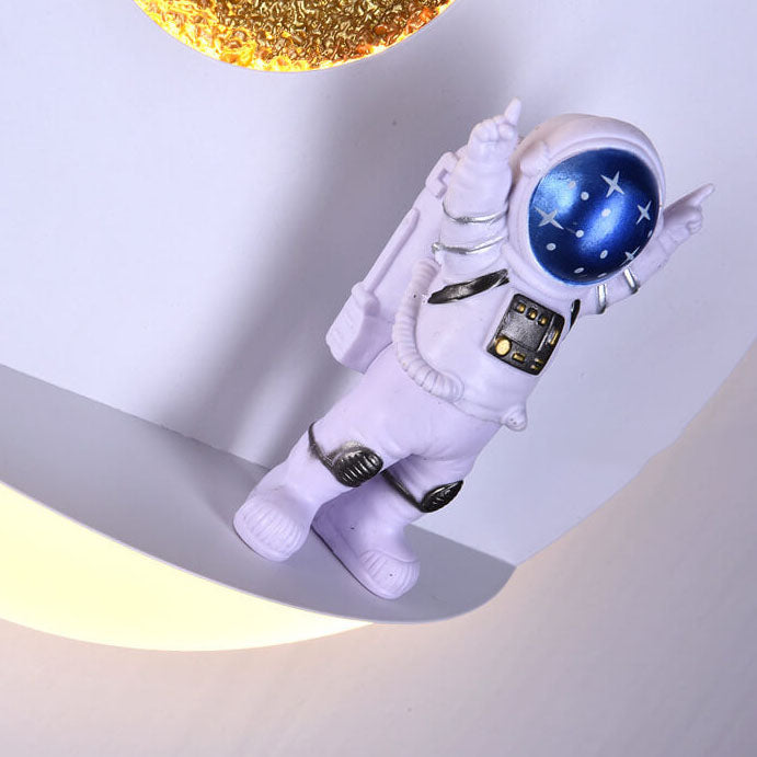 Contemporary Round Astronaut LED Wall Light in Iron and Resin