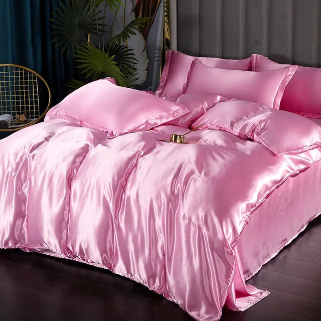 Luxury Silk Satin Bedding Set with Duvet Cover and Pillowcases