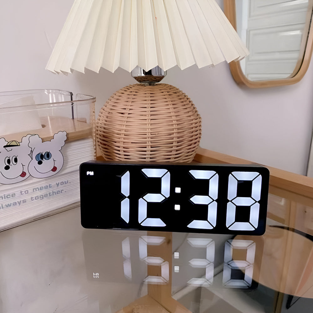 Digital LED Mirror Alarm Clock with Adjustable Snooze and Temperature Display