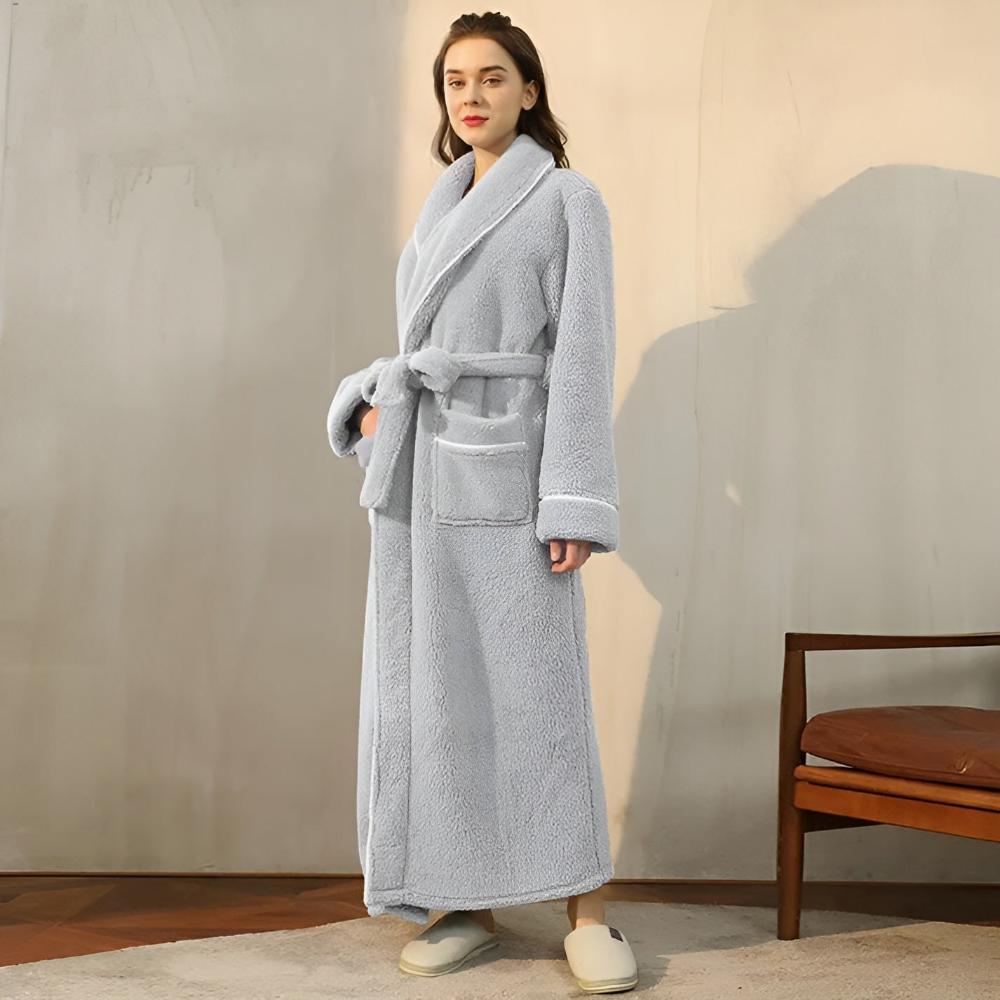 Coral Fleece Shawl Collar Bathrobe with Pockets