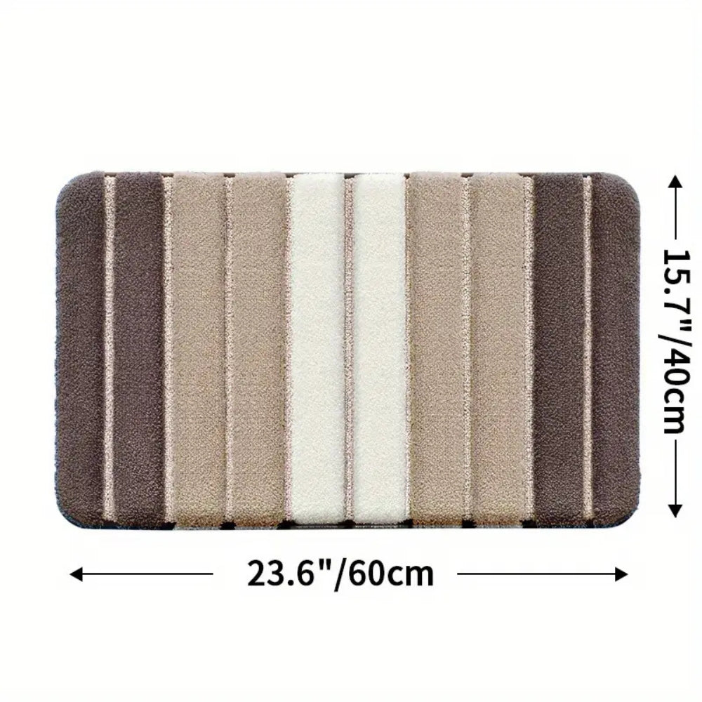 Ultra-Soft Striped Absorbent Bath Mat with Non-Slip Backing