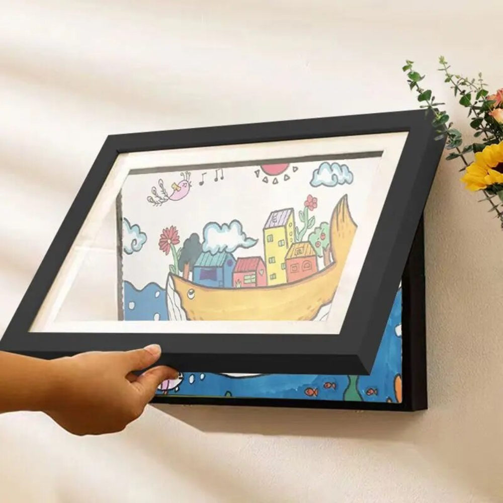 Children's Artwork Display Frame in Black Wood