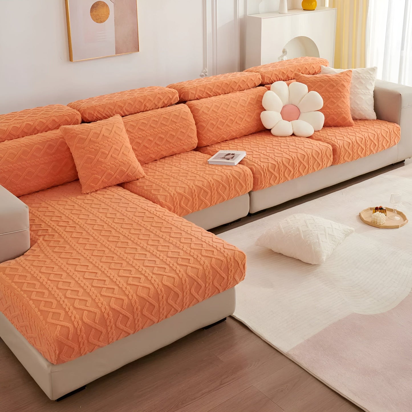 Velvet Diamond Pattern Sofa Cover - Stretchy 360° Protection
