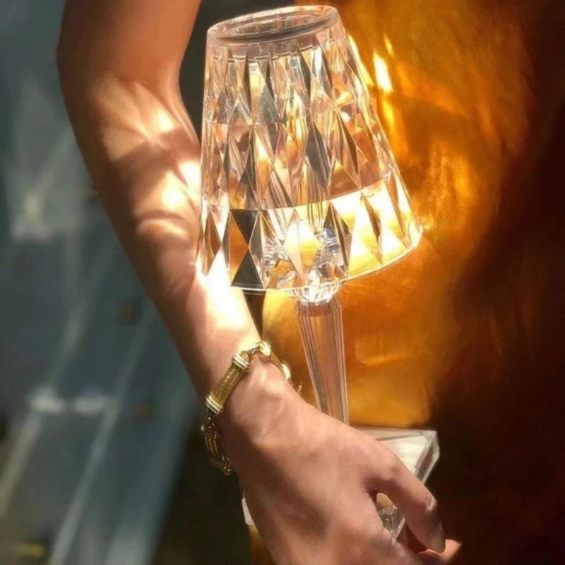 Crystal Touch Control Table Lamp - Rechargeable 3-Color Illumination