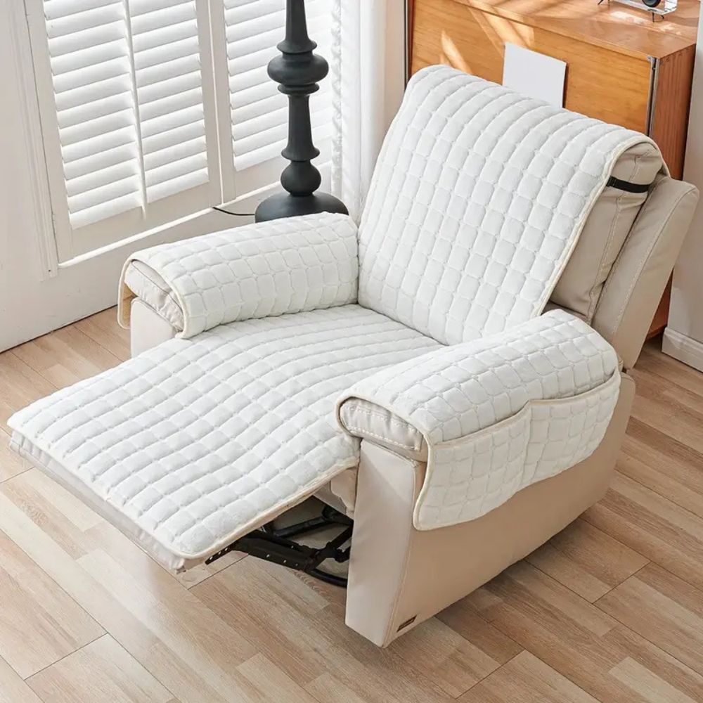 Quilted Microfiber Recliner Cover with Storage Pocket