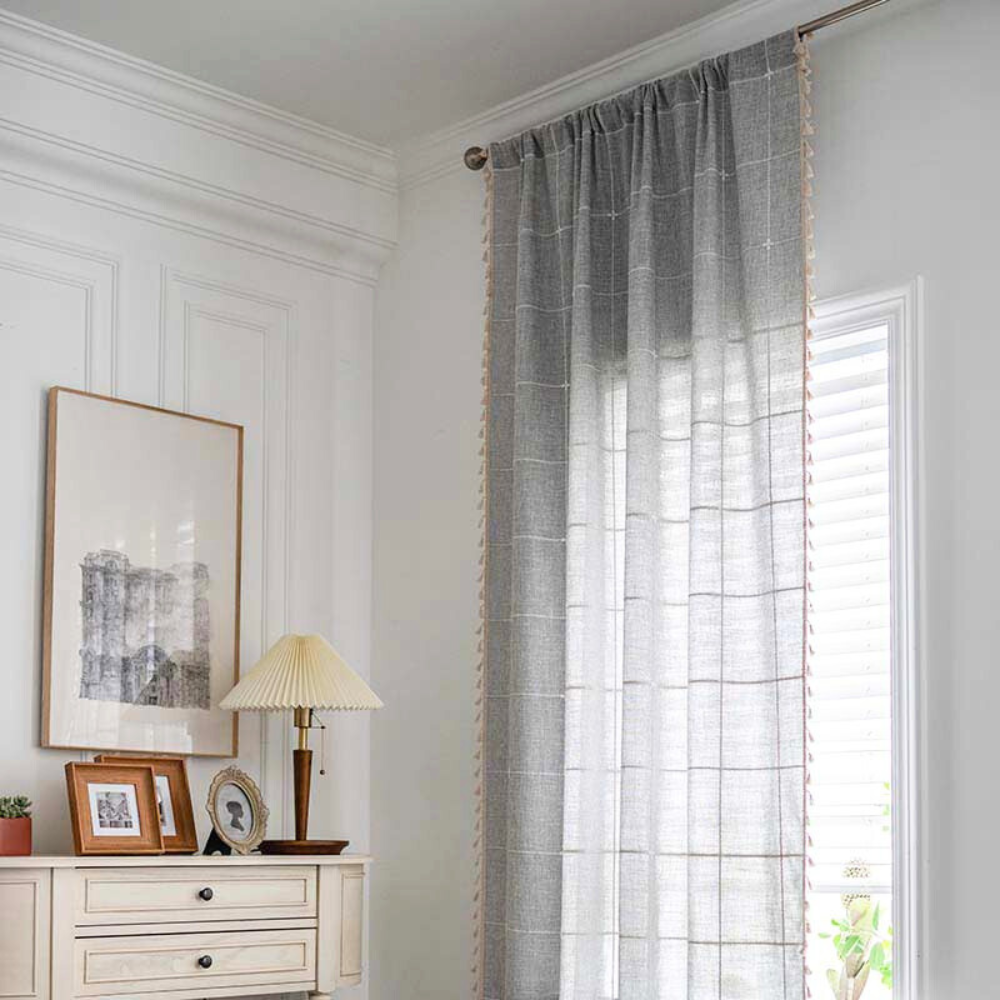Tassel Plaid Semi-Blackout Cotton Blend Drapes