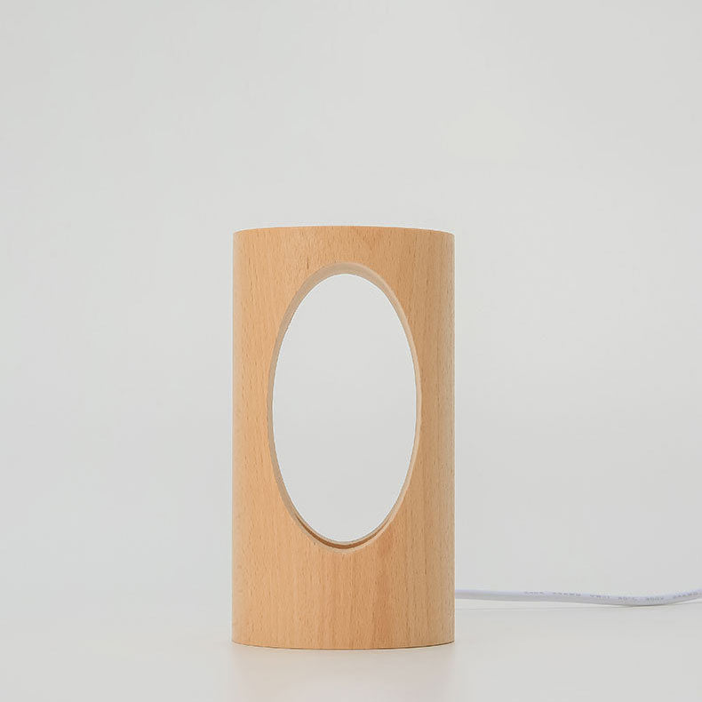 Wooden Rectangular LED Table Lamp with USB Power