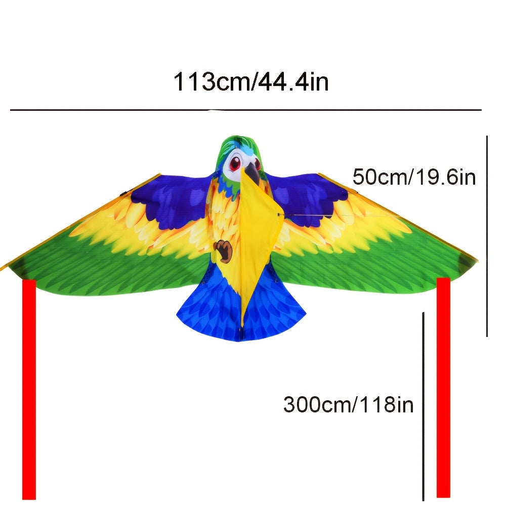 Parrot Kite with Colorful Wings and Long Ribbons