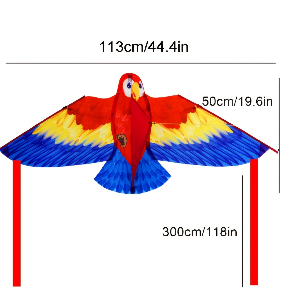 Parrot Kite with Colorful Wings and Long Ribbons