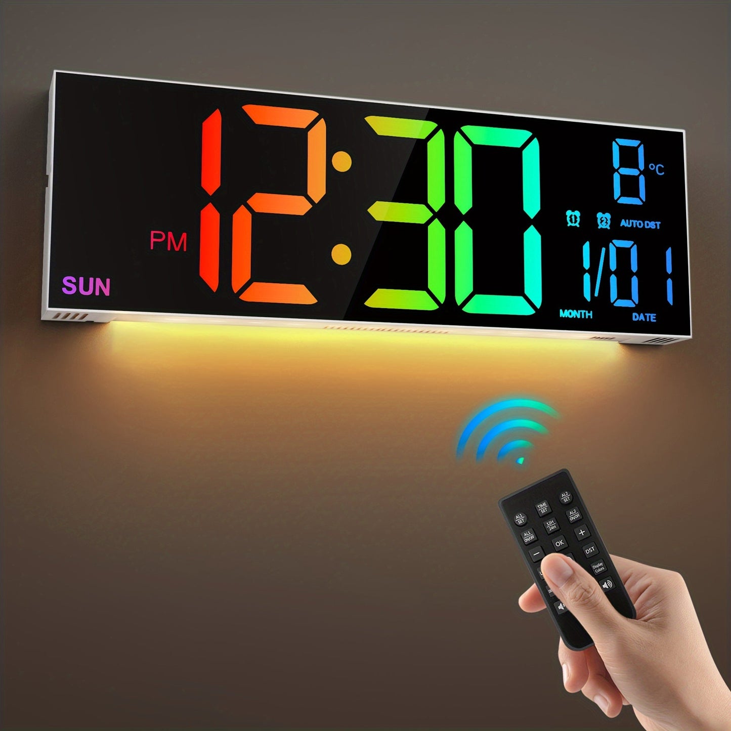 16-Inch RGB Digital Wall Clock with Remote Control and Auto Brightness