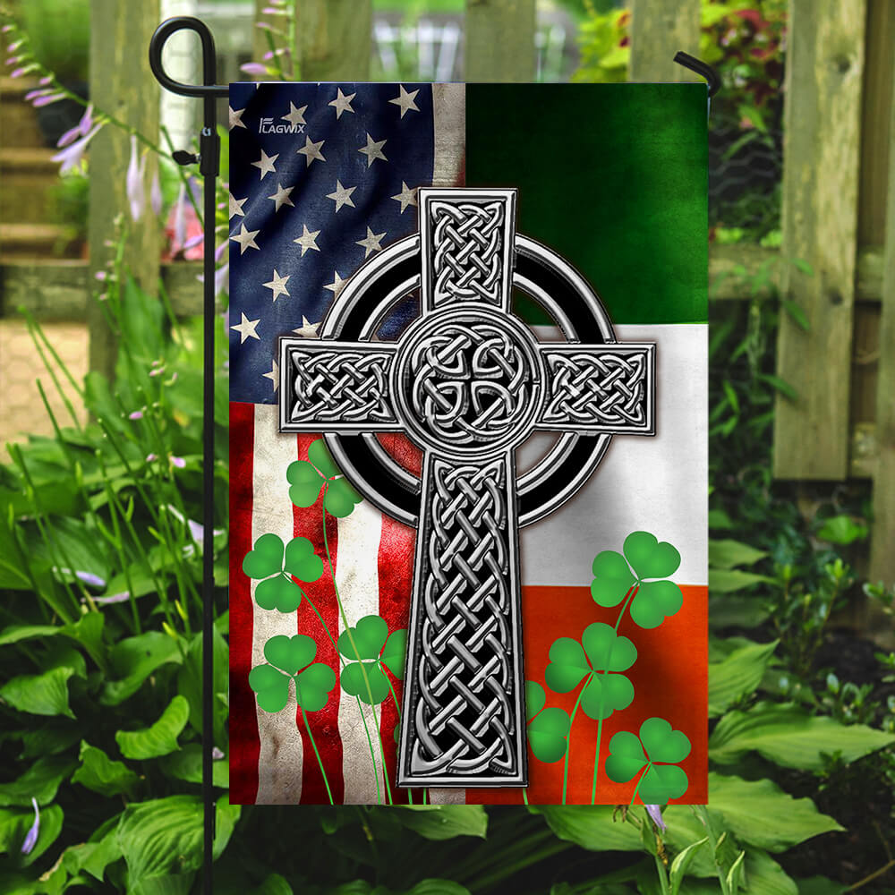 Celtic Irish Flag with Cross and Shamrocks