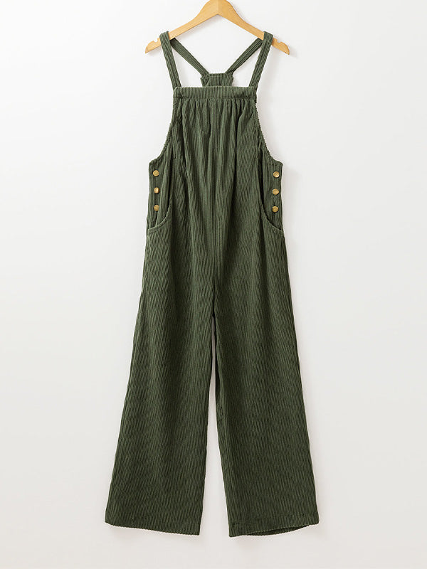 Cozy Ribbed Corduroy Loose Fit Overalls with Adjustable Straps