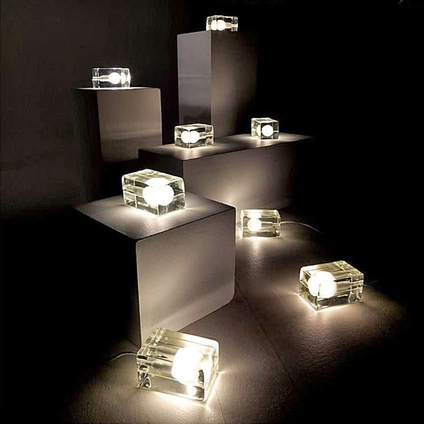 Glass Block Table Lamp with G9 Socket and Sandblasted Bulb