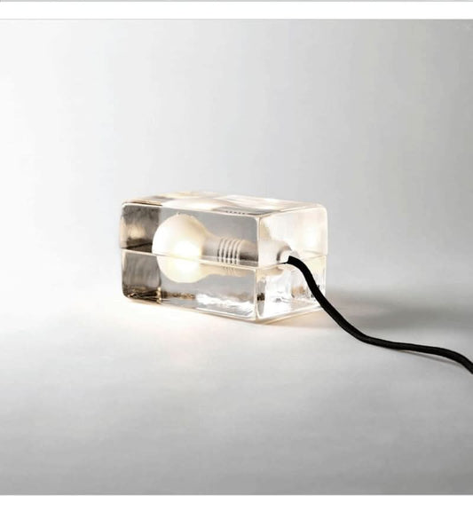 Glass Block Table Lamp with G9 Socket and Sandblasted Bulb