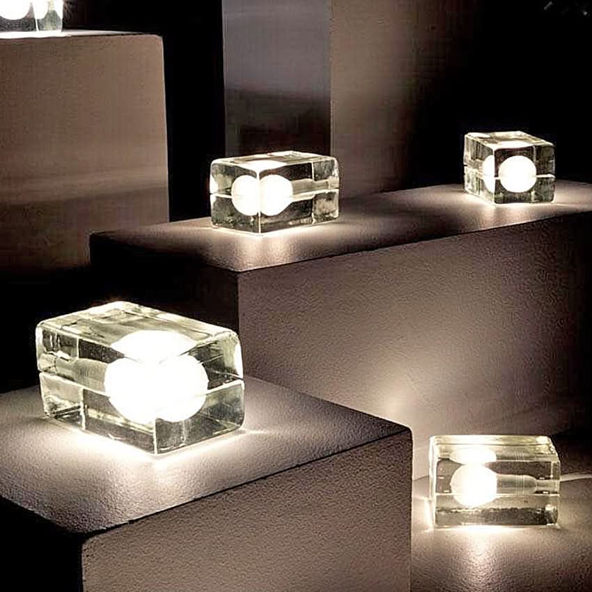 Glass Block Table Lamp with G9 Socket and Sandblasted Bulb