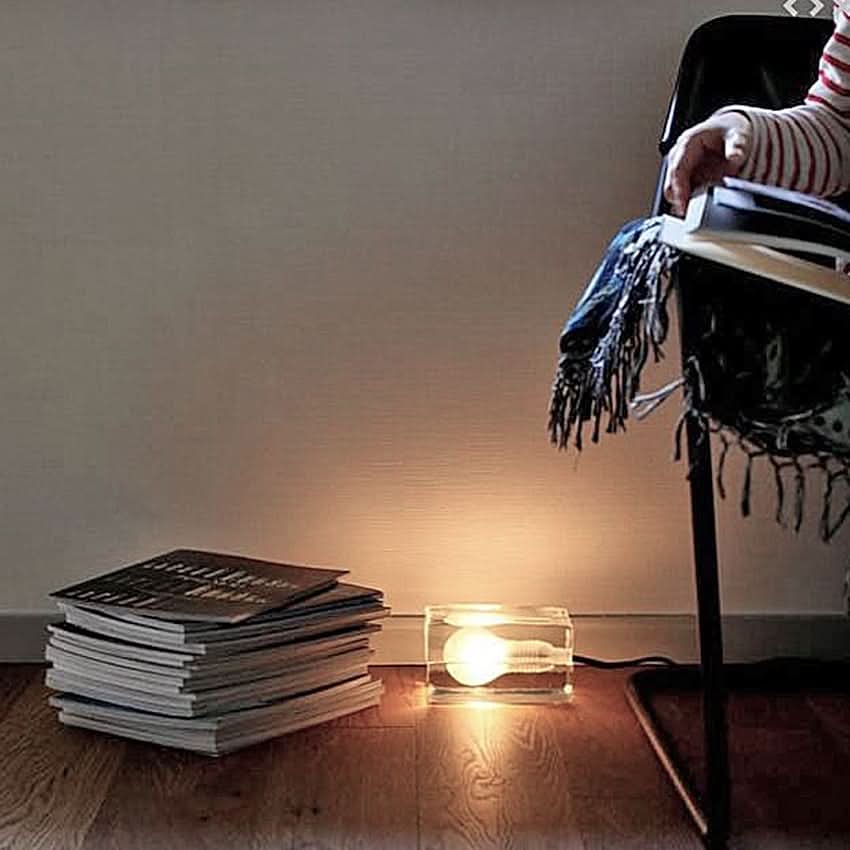 Glass Block Table Lamp with G9 Socket and Sandblasted Bulb