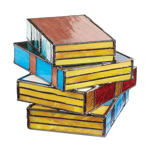Stacked Books Table Lamp with Artisan Glass Panels