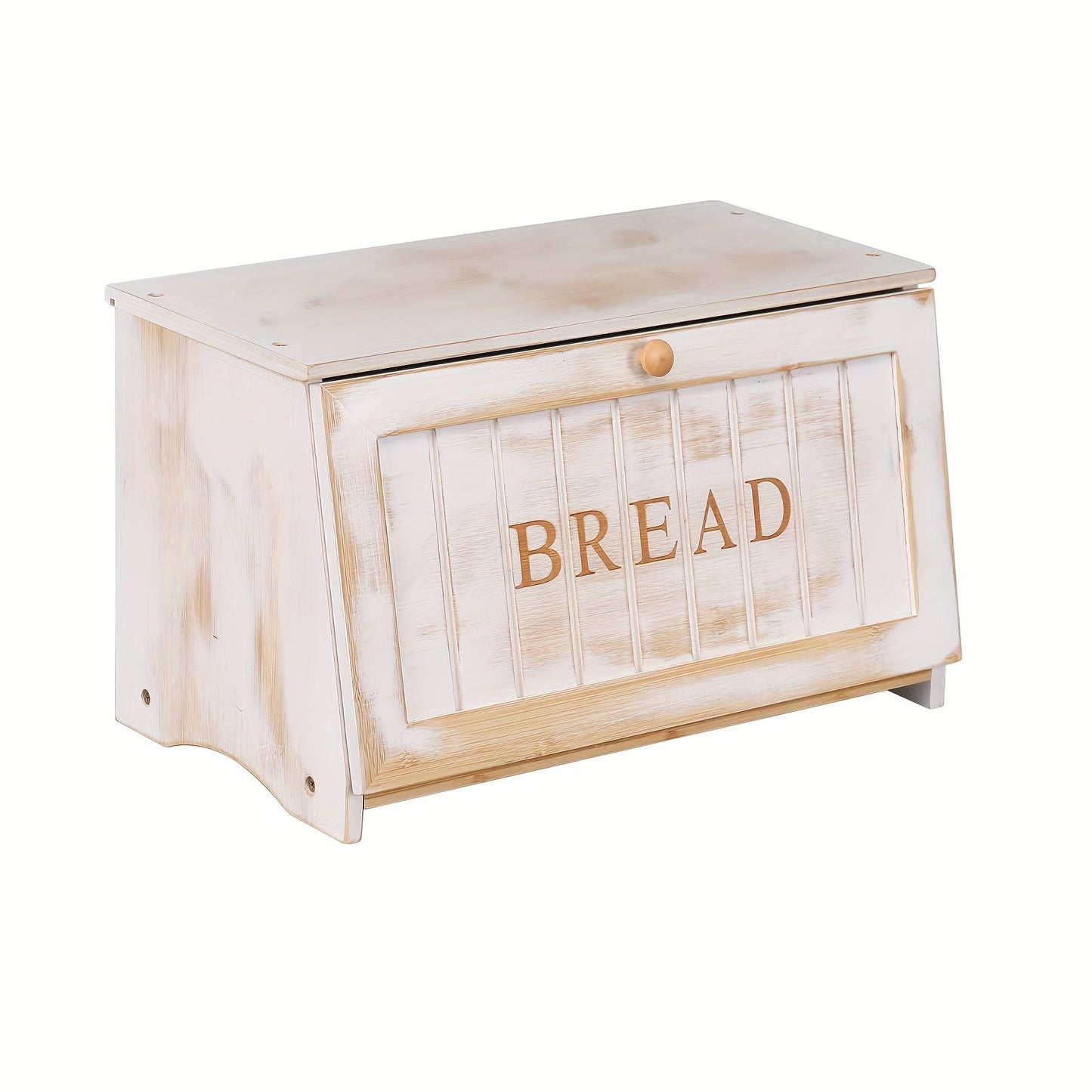 Vintage Black Wooden Bread Box with Drop-Down Door