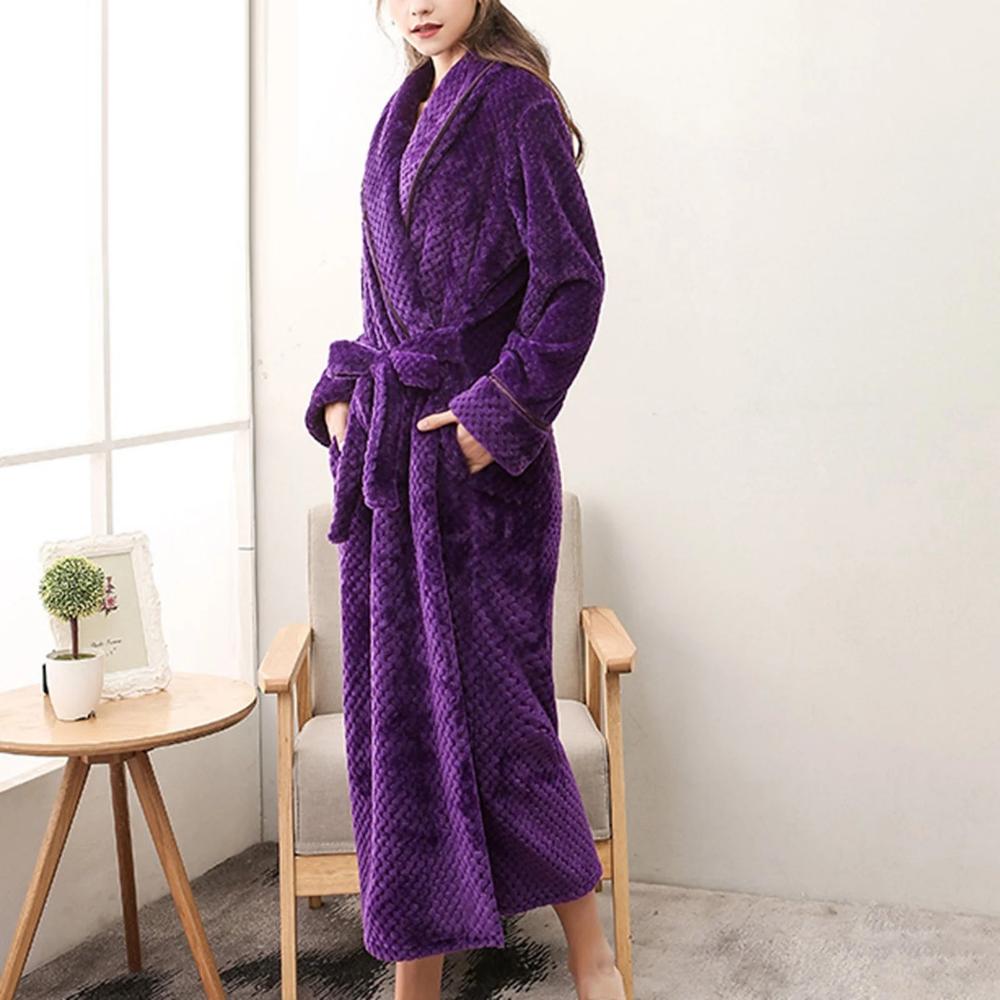 Unisex Fleece Winter Bathrobe with Pockets and Belt