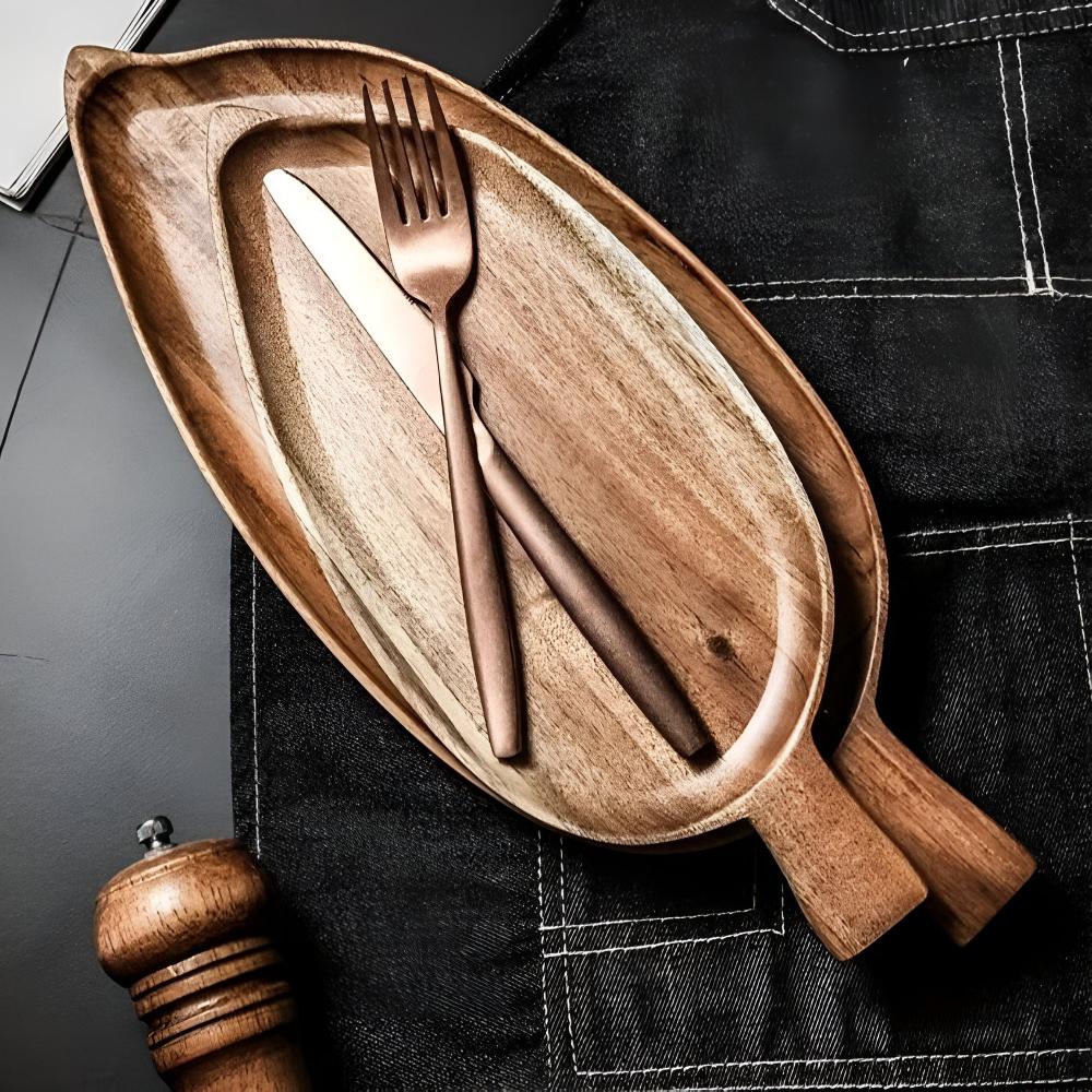 Leaf-Shaped Wooden Serving Tray