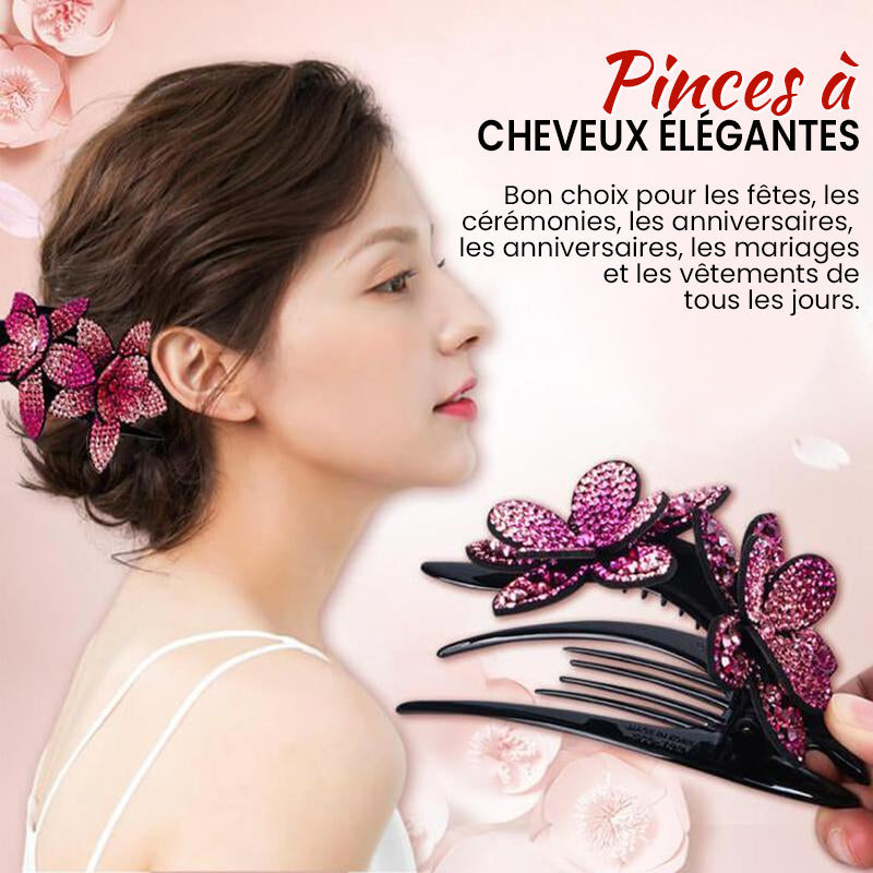 Double Flower Rhinestone Hairpin for Elegant Hairstyles