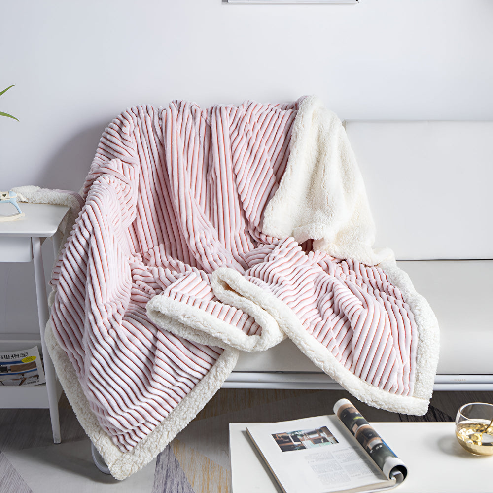 Double-Sided Fluffy Stripes Sherpa Blanket