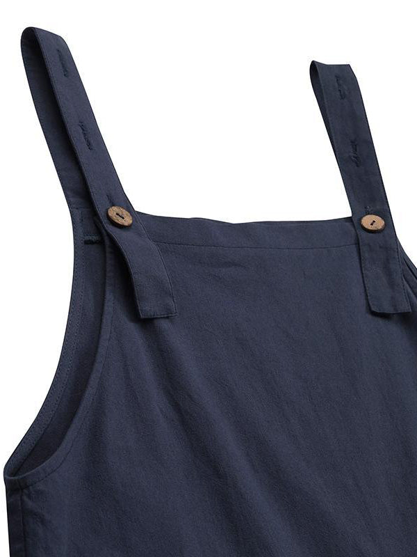 Sleeveless Buttoned Women's Casual Jumpsuit with Pockets