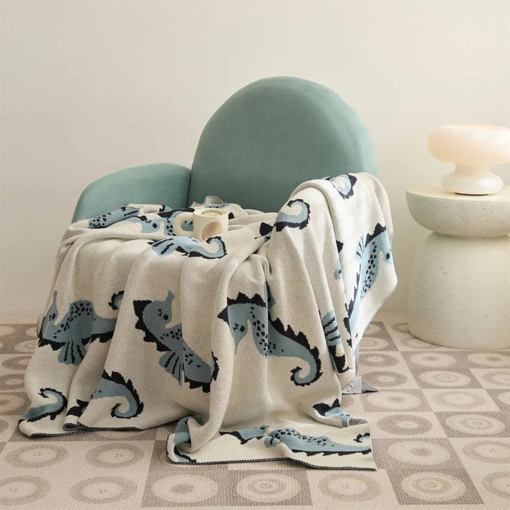 Coastal Seahorse Jacquard Knit Throw Blanket