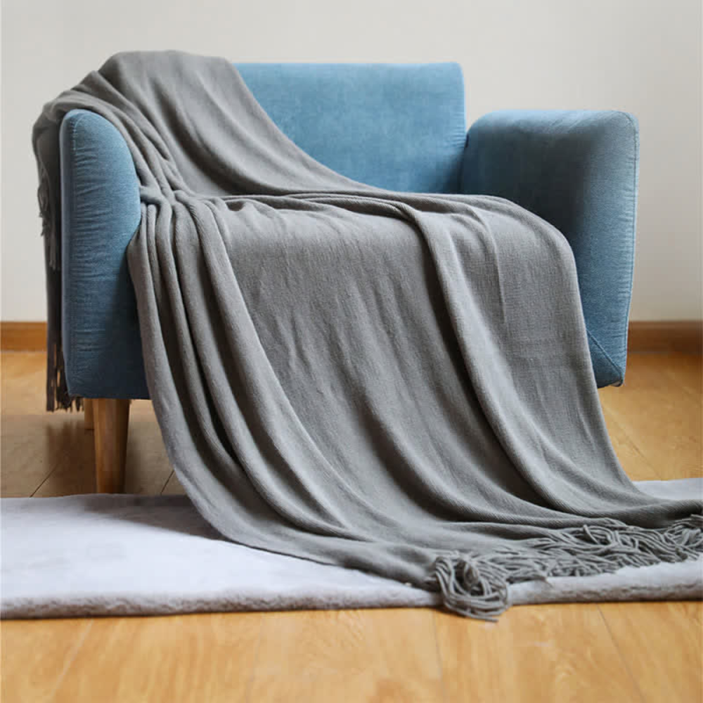 Chunky Knit Tassel Throw Blanket