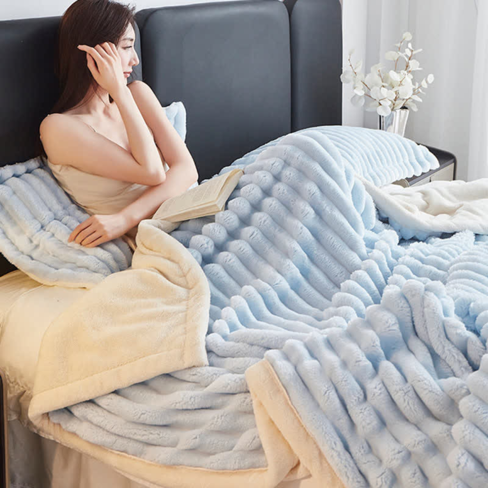 Reversible Faux Fur Fleece Throw Blanket