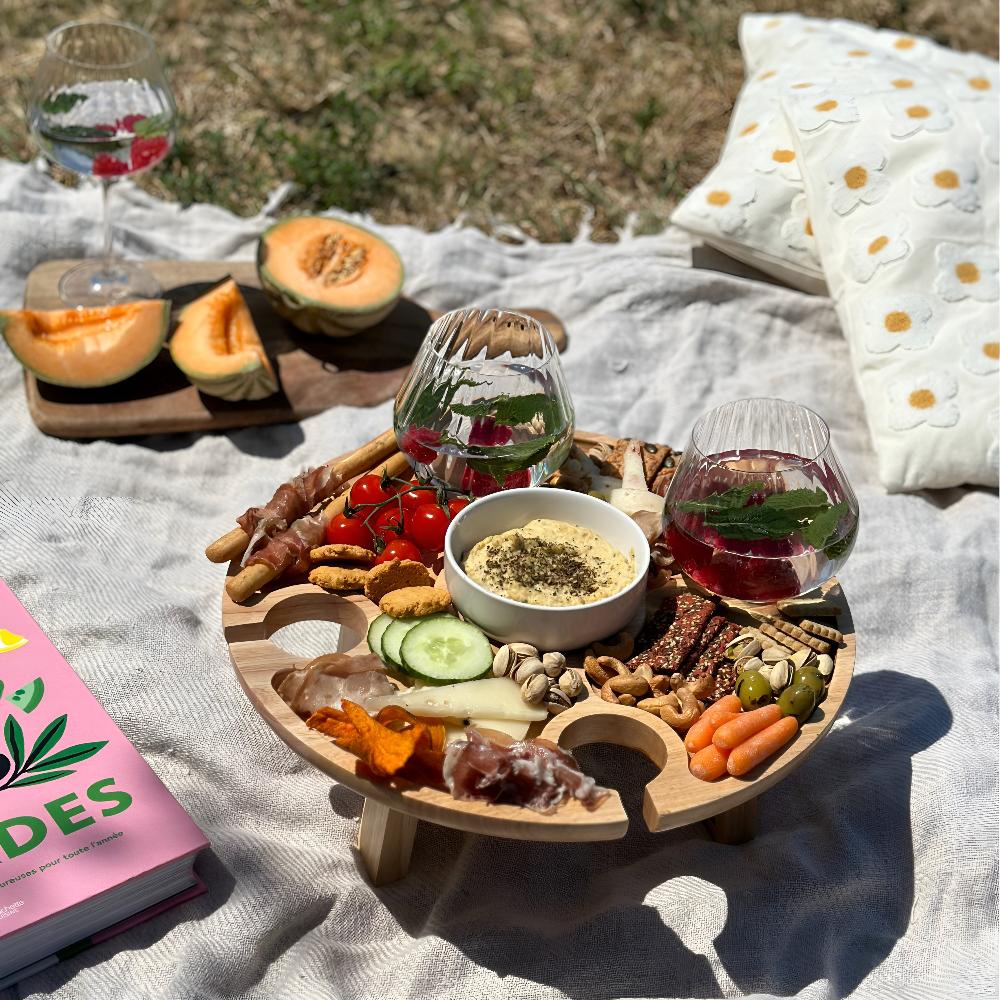 Foldable Picnic Table with Wine Glass Holders