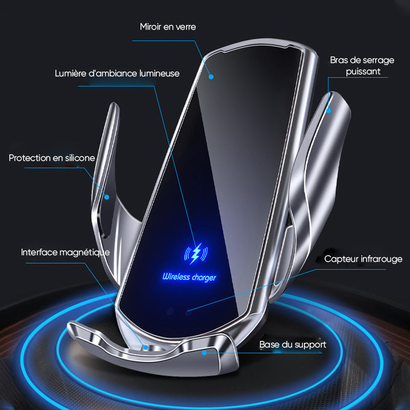 Wireless Car Charger Mount with Automatic Clamp and One-Handed Operation