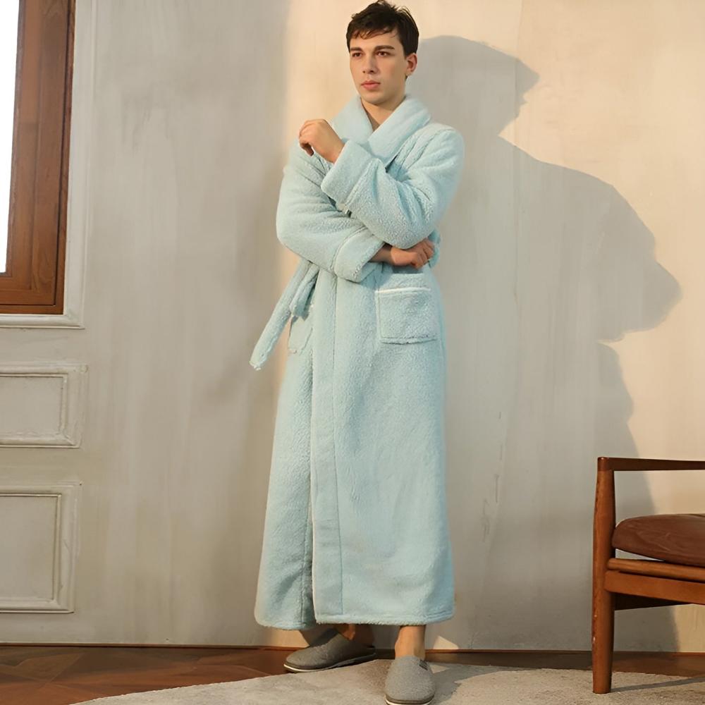 Coral Fleece Shawl Collar Bathrobe with Pockets