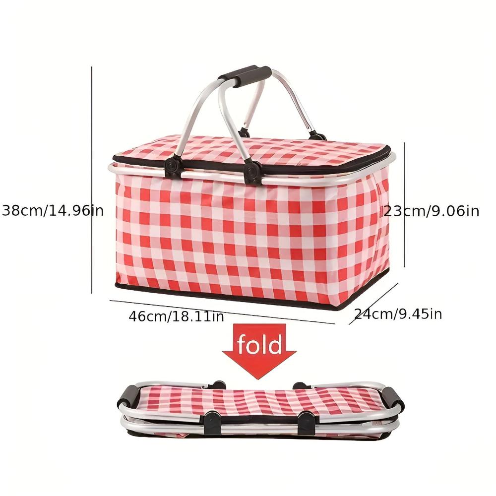Foldable Insulated Checkered Picnic Basket
