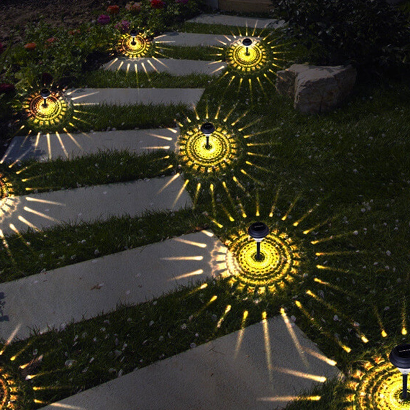 Solar Waterproof LED Outdoor Garden Light - Modern Circular Design