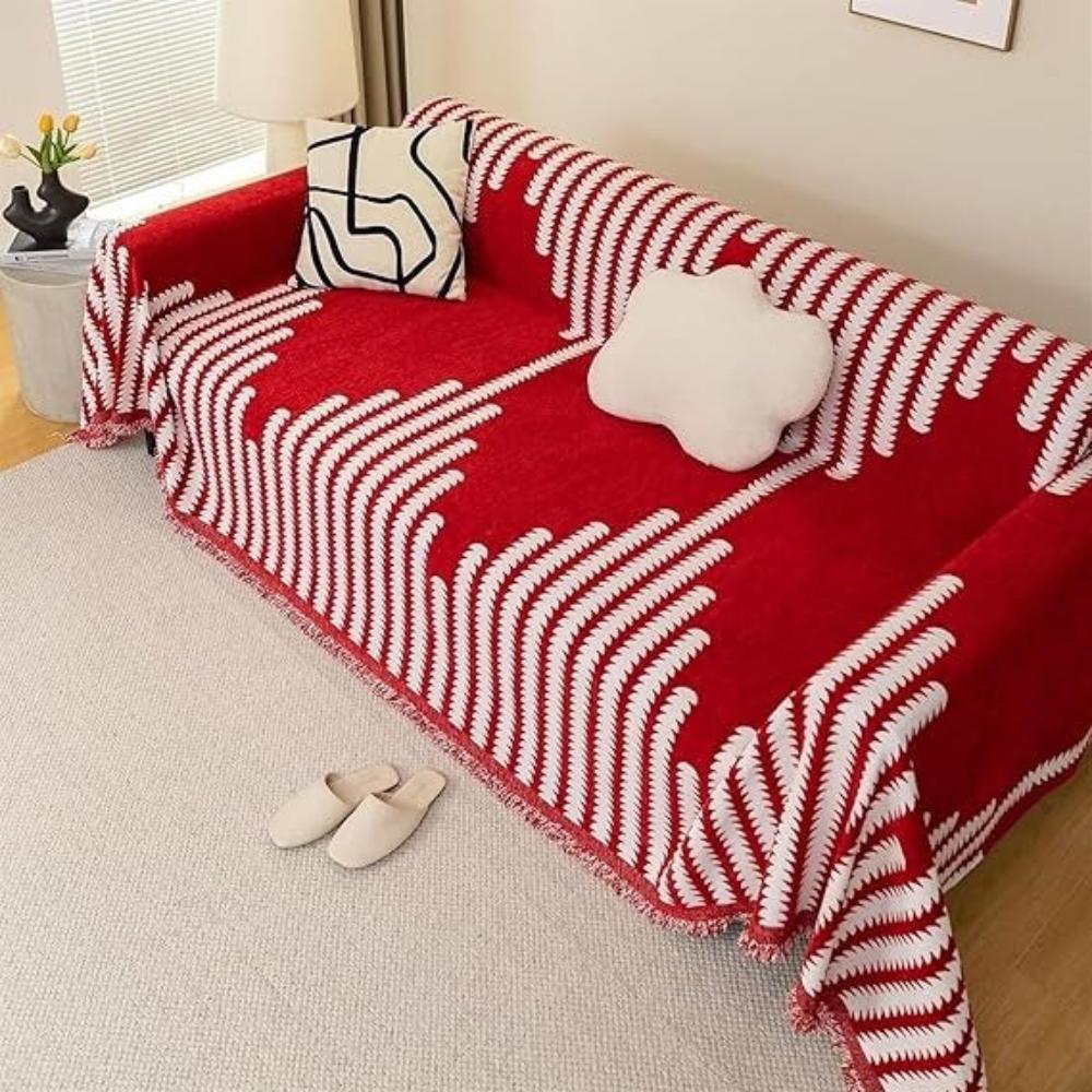Monochrome Fern Chenille Sofa Cover with Anti-Slip Base