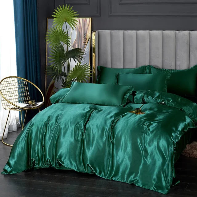Luxury Silk Satin Bedding Set with Duvet Cover and Pillowcases