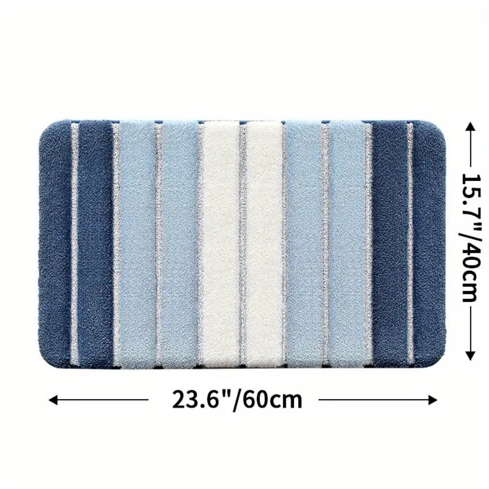 Ultra-Soft Striped Absorbent Bath Mat with Non-Slip Backing