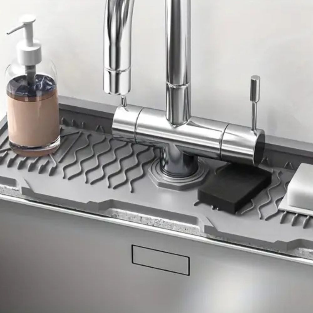 Rubber Faucet Sink Mat with Draining Slope and Foldable Edges