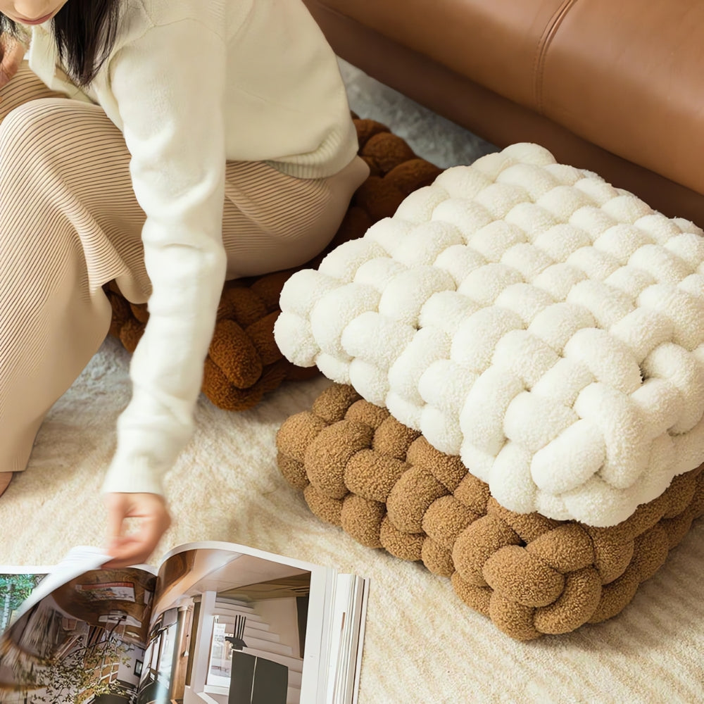 Plush Woven Knot Boucle Cushion in Soft Lamb Velvet