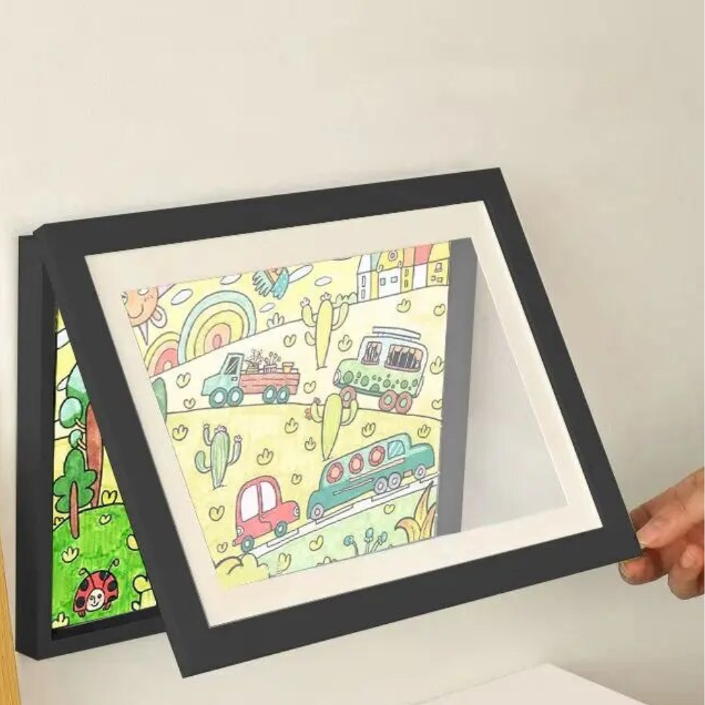 Children's Artwork Display Frame in Black Wood