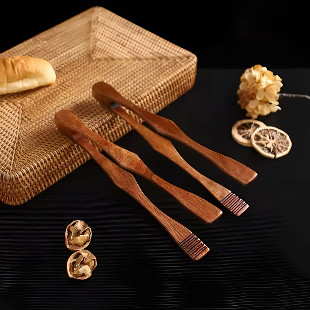 Heat-Resistant Wooden Kitchen Tongs for BBQ and Baking