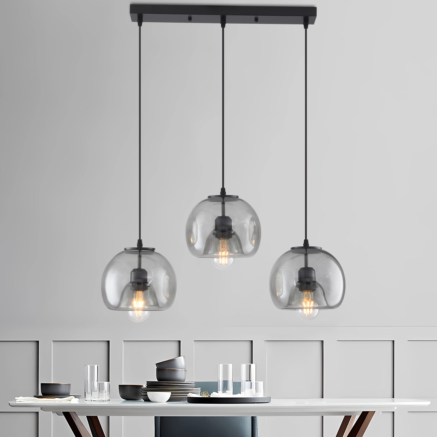 Smoked Glass Adjustable Pendant Light for Kitchen Island
