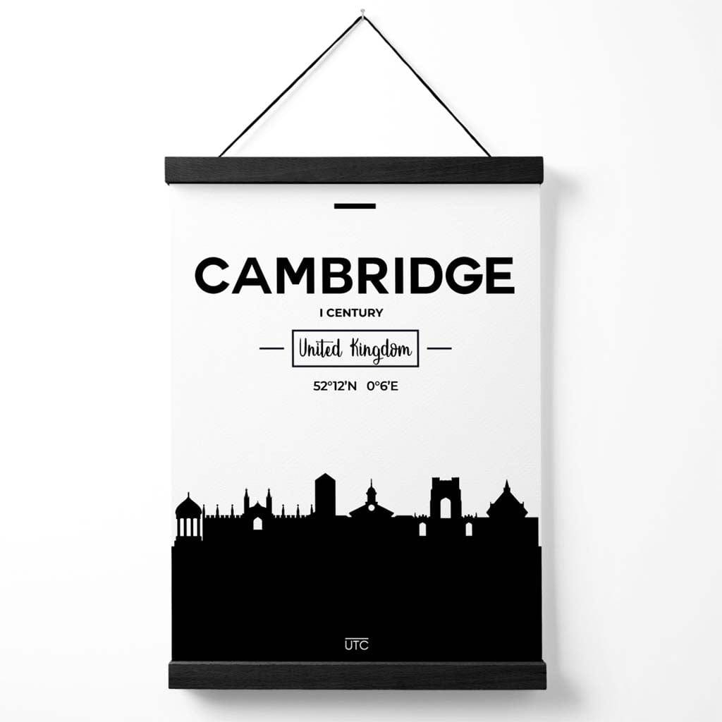 Black and White Cambridge City Skyline Poster with Hanger